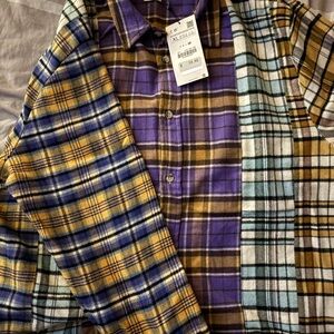 Zara Multicolor Plaid Men's Shirt - Yellow, Purple, Brown, Blue